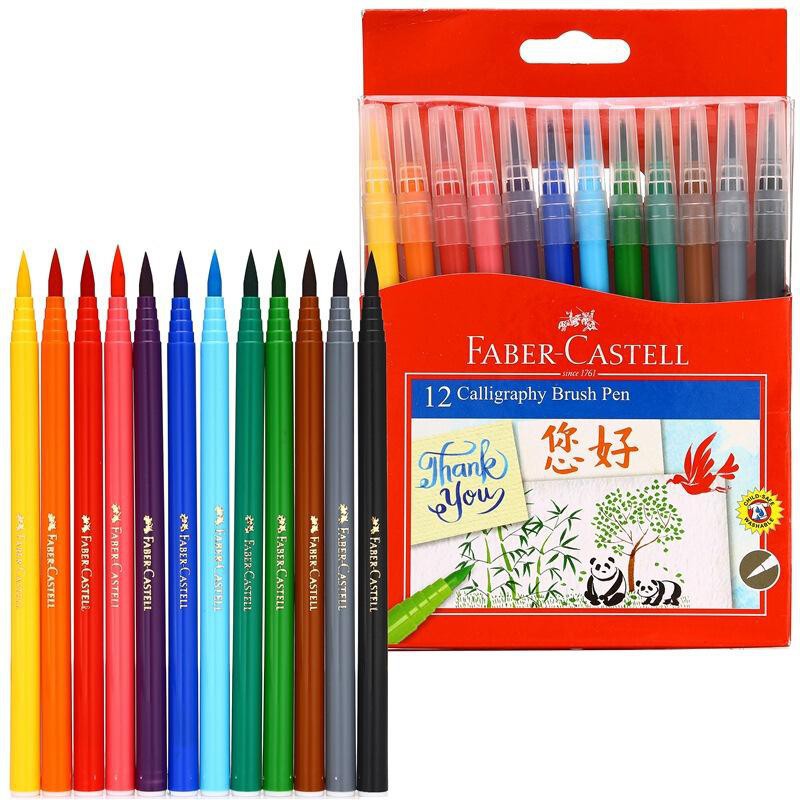 [Giá Tốt] Bút thư pháp, Bút đầu cọ Calligraphy 12 màu Faber Castell