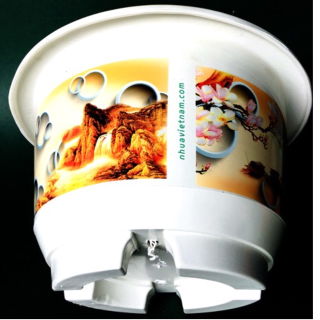 Chậu Nhựa Tròn, Châu trắng Bốn mùa Hàng Nhập Khẩu Có hoa văn sắc nét (Kt: 360x220)