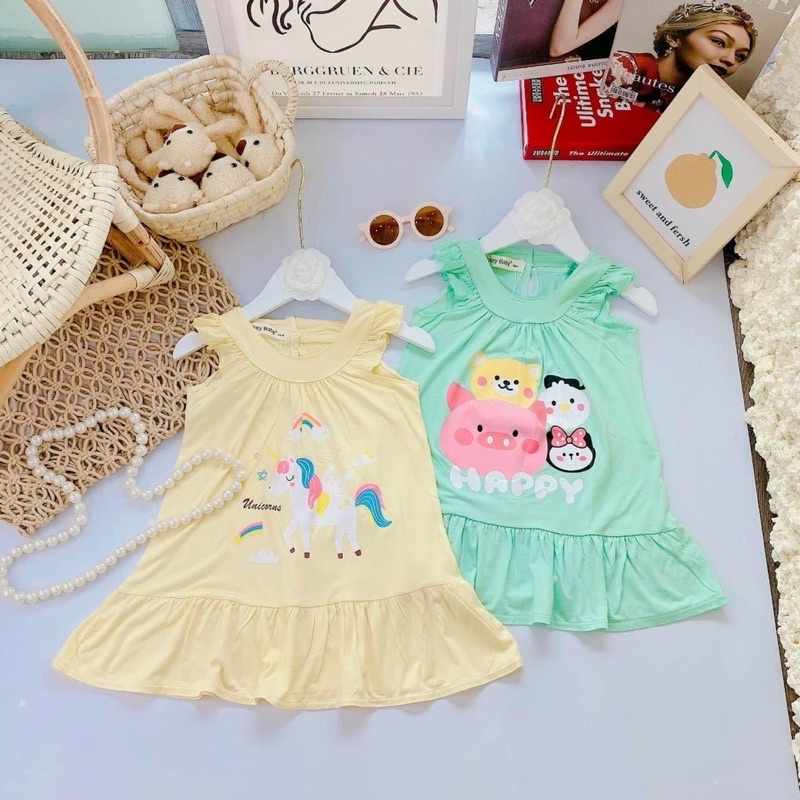 Đầm thun lạnh cánh tiên in hình dễ thương cho bé Size 80-120