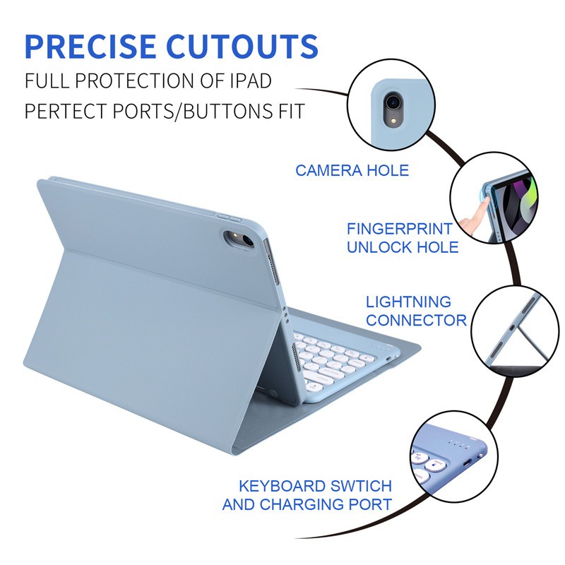 [Cover bàn phím 3-in-1] Bao da cho iPad có khay đựng bút, kết nối bluetooth có thể tháo rời Pro M1 2021 2020  Air 4 10.2