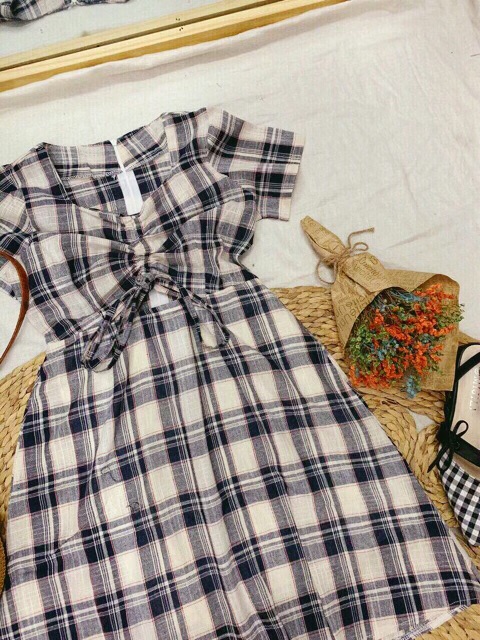 ĐẦM DÁNG XÒE CARO NHÚN CỔ TRE TRUNG (KÈM ẢNH THẬT) | BigBuy360 - bigbuy360.vn