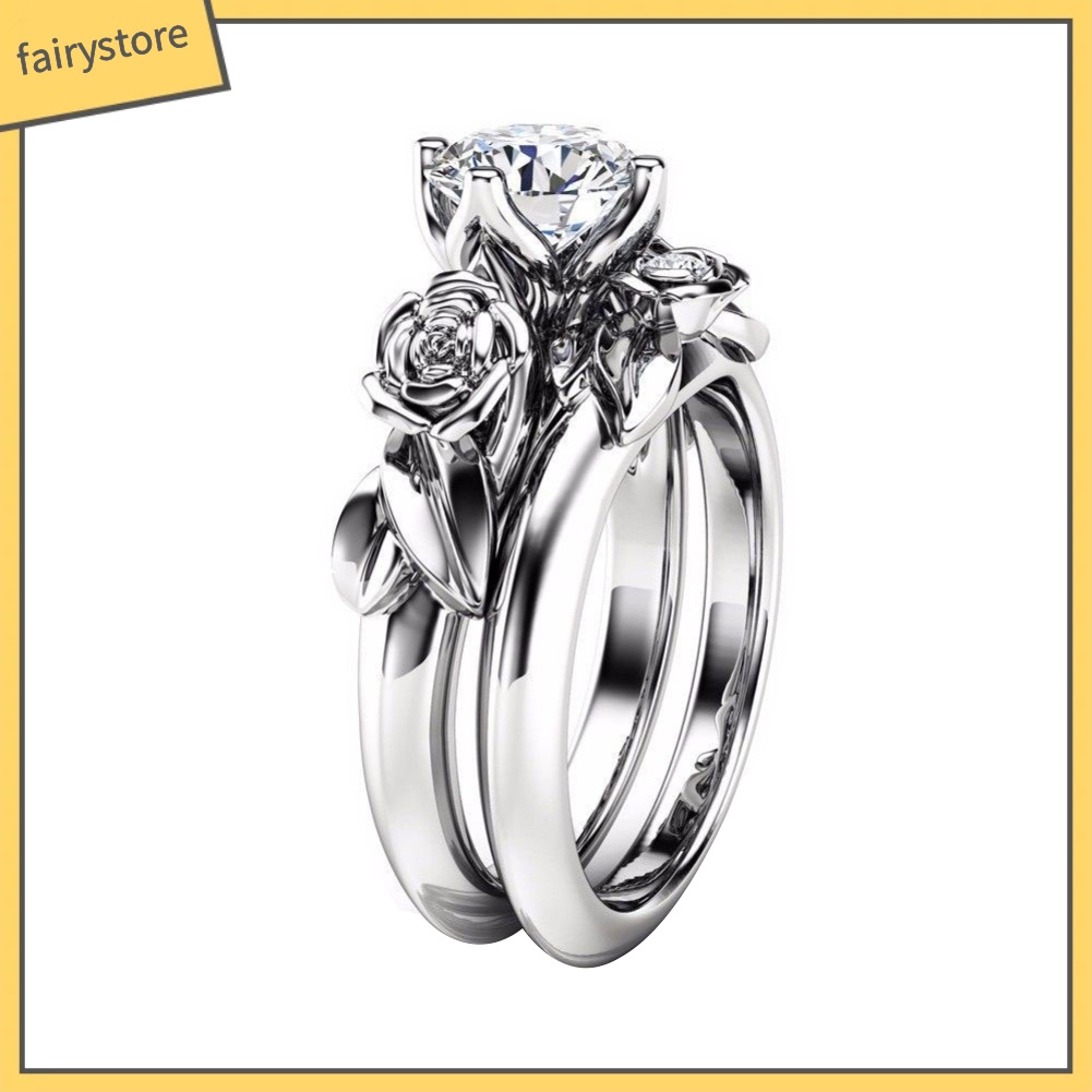 Bộ 2 nhẫn hình hoa hồng đính đá sang trọng cho nữ