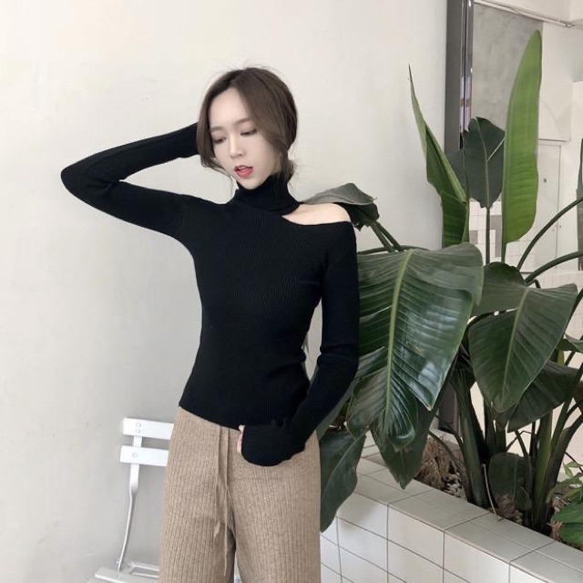 Áo len cổ lọ khoét lệch vai- hàng sẵn