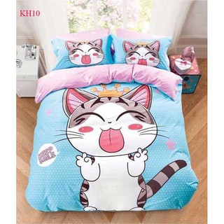 Combo bộ ga gối mèo thần tài 1m6,1m8