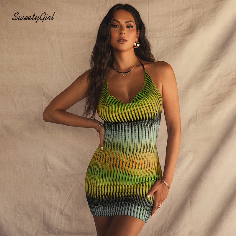 Đầm Mini Không Tay Cổ Chữ V Họa Tiết Kẻ Sọc Nhiều Màu Sắc Thời Trang 2022 Quyến Rũ Dành Cho Nữ