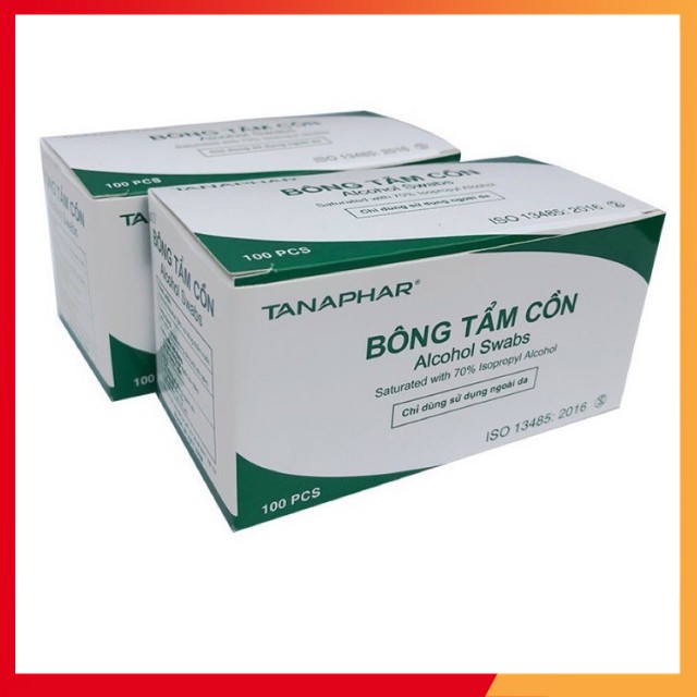 Bông tẩm cồn Tanaphar sát khuẩn, sát trùng, hộp 100 miếng