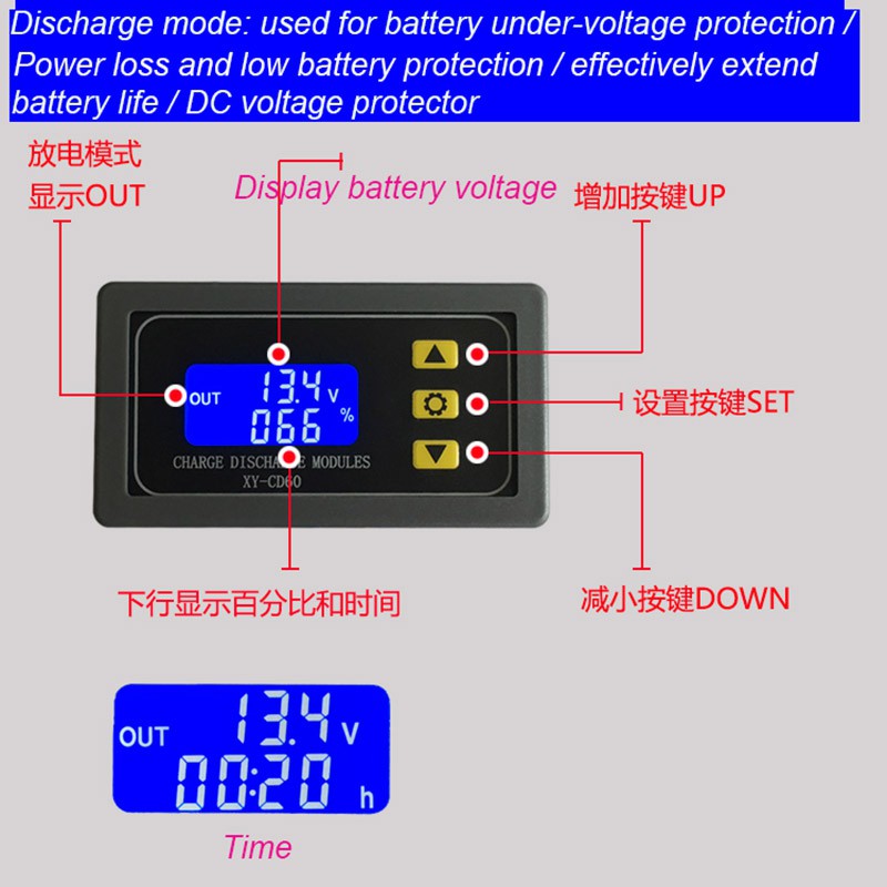 Mô-đun Bộ điều khiển sạc pin năng lượng mặt trời XY-CD60 Điều khiển xả sạc DC6-60V Bảng bảo vệ dòng điện áp thấp