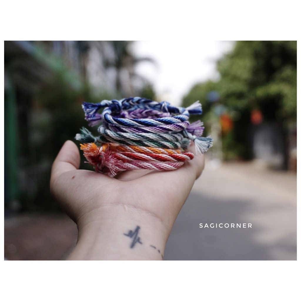 Vòng tay, chân kumihimo handmade bằng chỉ l Họa tiết xoắn màu ombre