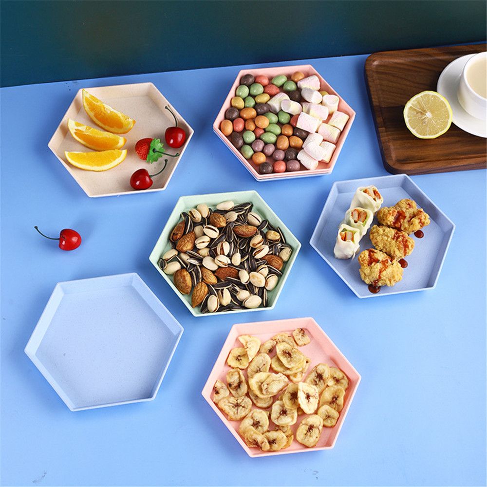 Khay hình lục giác bằng rơm lúa mạch đa năng tiện dụng cho nhà bếp