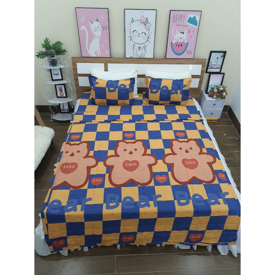 Chăn hè ga gối poly cotton mẫu gấu trúc