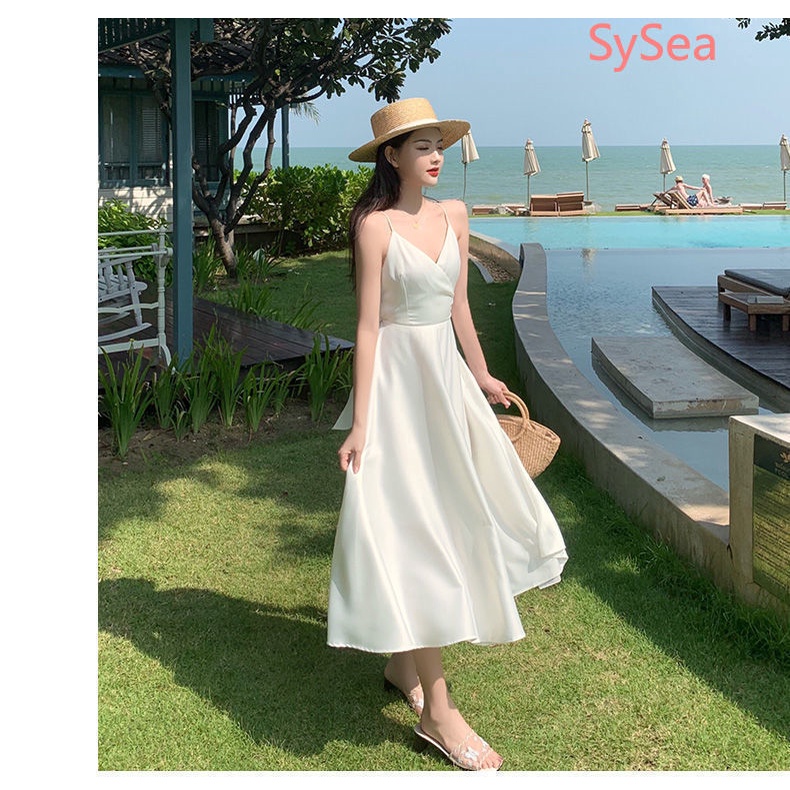 Đầm Hai Dây Cổ Chữ V Thời Trang Mùa Hè Quyến Rũ Cho Nữ