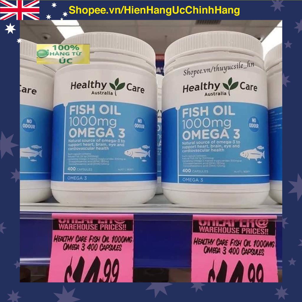 Vitamin Omega-3 1000mg 400 viên, Dầu cá tự nhiên Fish Oil Healthy Care của Úc