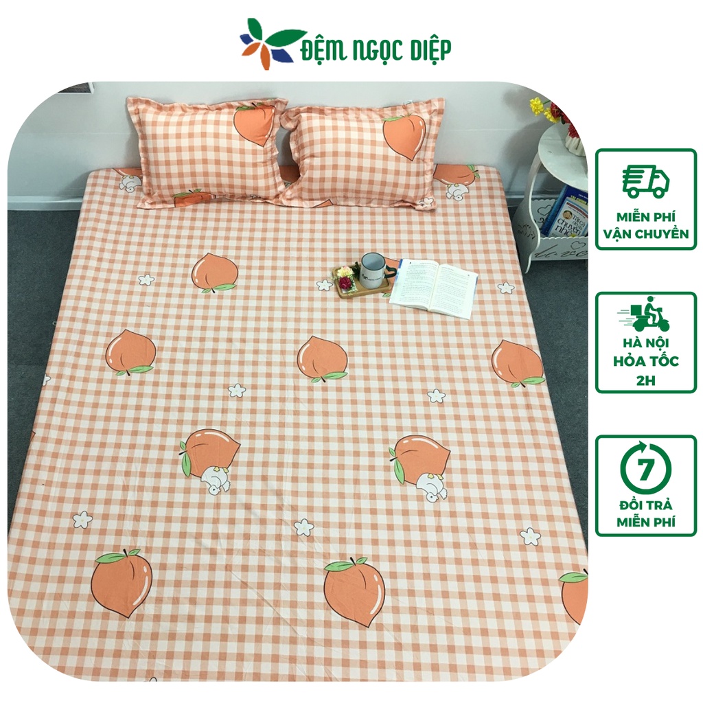 Drap giường vỏ gối SUMOI chất poly cotton bọc nệm m2 m6 m8 hoặc 2m2 mẫu quả đào hồng