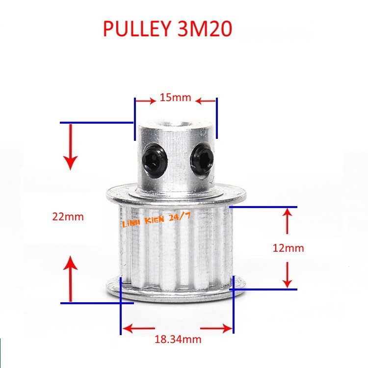 Puly 3M 20 Răng Bản Rộng Đai 11mm Trục 5mm, 6mm, 8mm, 10mm