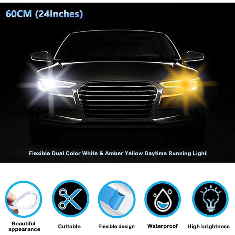 1 Cặp Đèn LED DRL Ánh Sáng Vàng Linh Hoạt Hình Mũi Tên Cho Xe Hơi