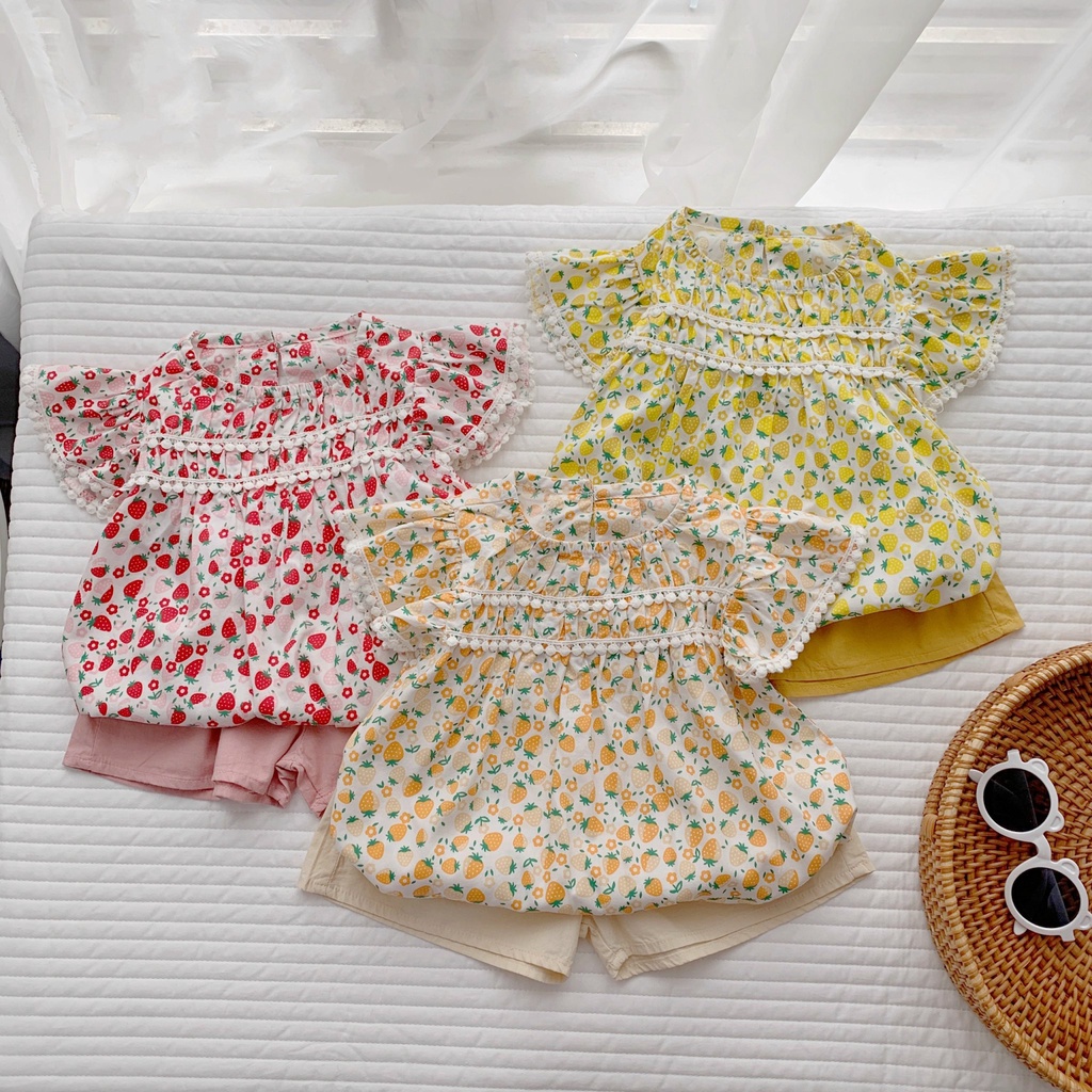Set Áo BabyDoll Cánh Tiên Viền Ren Kèm Quần Lưng Thun Bé Gái Mùa Hè Size 1-5 Tuổi MINTSCLOSET Mint's Closet - GA2040