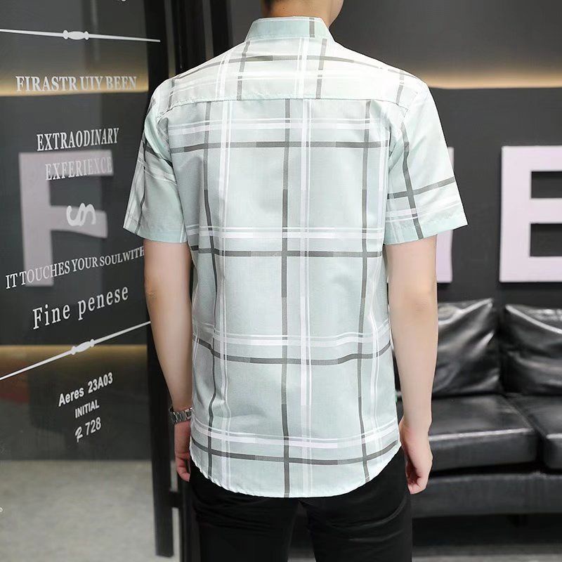 Áo Sơ Mi Ngắn Tay Dáng Ôm Phong Cách Hàn Quốc Giản Dị Dành Cho Nam