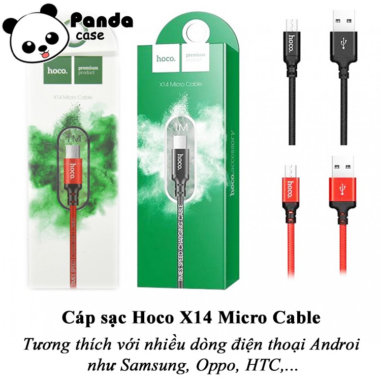 Dây Cáp Sạc Hoco X14 Micro USB Cable Chính Hãng Cho Samsung, Oppo, HTC,... bọc dù siêu bền