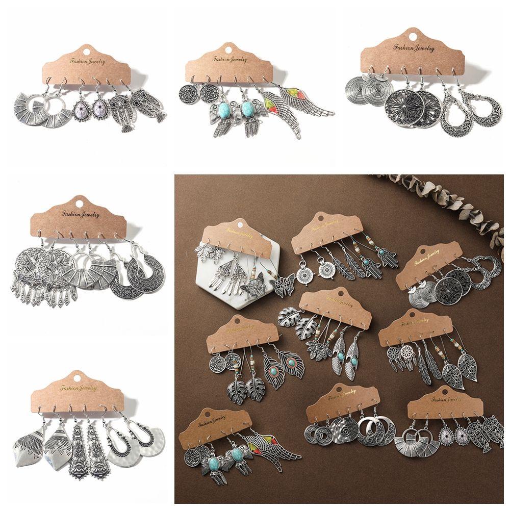 SOFTNESS Set 3 Đôi Bông Tai Mạ Bạc Kiểu Dáng Thời Trang