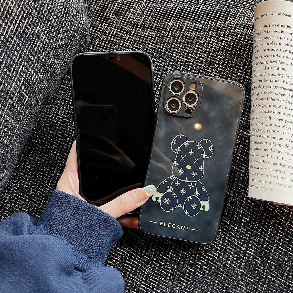 Ốp lưng iphone ốp Điện Thoại Mặt Kính Nhám In Hình Gấu Hoạt Hình Cho iPhone 14 13 12 11 PROMAX XS XR XSMAX SE2020 6 7 8PLUS