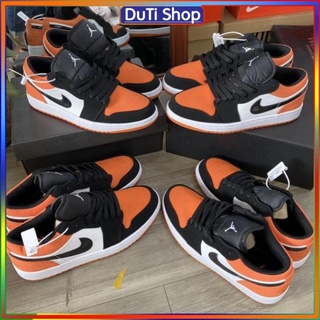 Giày Jordan cổ thấp, Giày sneaker JD1 đen cam cổ thấp nam nữ full box Bill