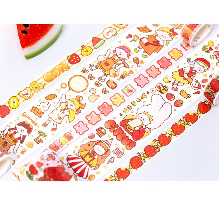 Hộp Washi Tape 5 Cuộn Băng Keo Sticker Giấy Trang Trí Sổ Lưu Niệm DIY