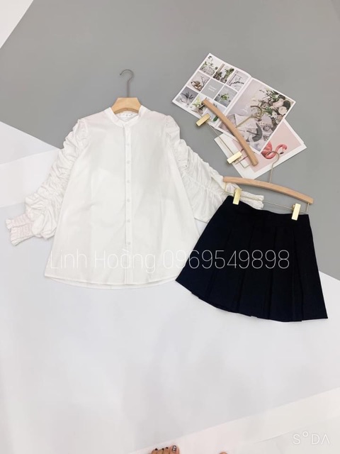 [Mã 11FASHIONSALE1 giảm 10K đơn 50K] Áo Sơ Mi Nữ Trắng Cổ Tàu 🦋FREESHIP🦋 Áo Sơmi Dài Tay Nhúm | BigBuy360 - bigbuy360.vn