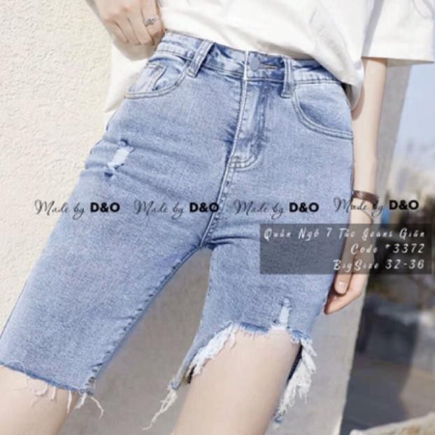 Quần Bò Co Giãn 7 Tấc / Quần Bò Lửng Size Đại Giãn - Quần Jeans Ngố Big Size 32~36 Lưng Cao ་