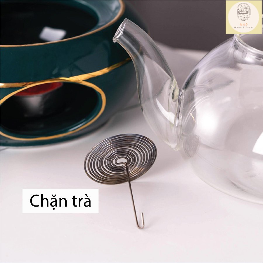 Bộ ấm trà, Bộ ấm cao cấp trà hoa thủy tinh chén cổ vịt đế nến kèm giá treo cao cấp 21 chi tiết