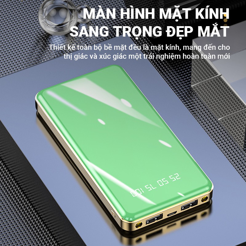 [Tặng dây sạc] Pin sạc dự phòng,Sạc dự phòng 15000mAh Cát Thái Y11D mặt kính sạc nhanh 2.1A nhỏ gọn 2 cổng ra 2 cổng và