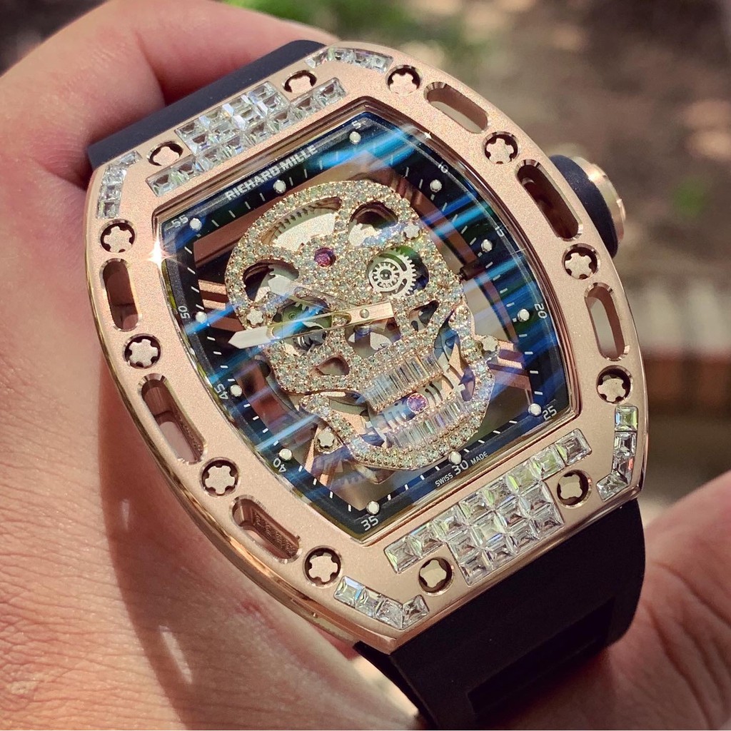 Đồng Hồ Nam RM SKULL Xuyên Thấu Size 42mm, Máy Cơ Automatic Nhật, Chống Nước