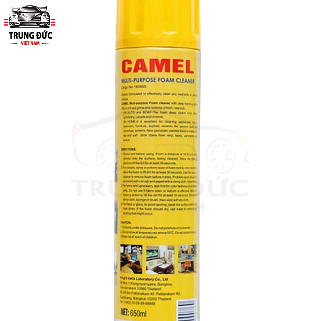 Chai xịt tẩy vệ sinh nội thất ô tô TRUNGDUCVN Foam Cleaner Camel dạng bọt làm sạch ghế da, trần nỉ ô tô