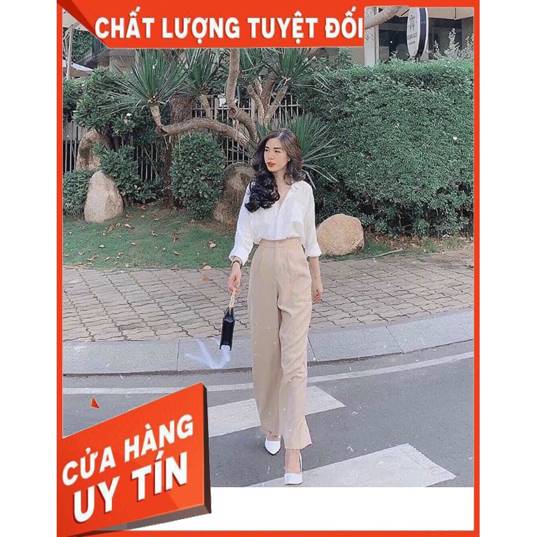 (hình thật+video) Quần suông cạp lưng cao khóa trước, Quần nữ ống rộng cullotes 1 cúc | BigBuy360 - bigbuy360.vn