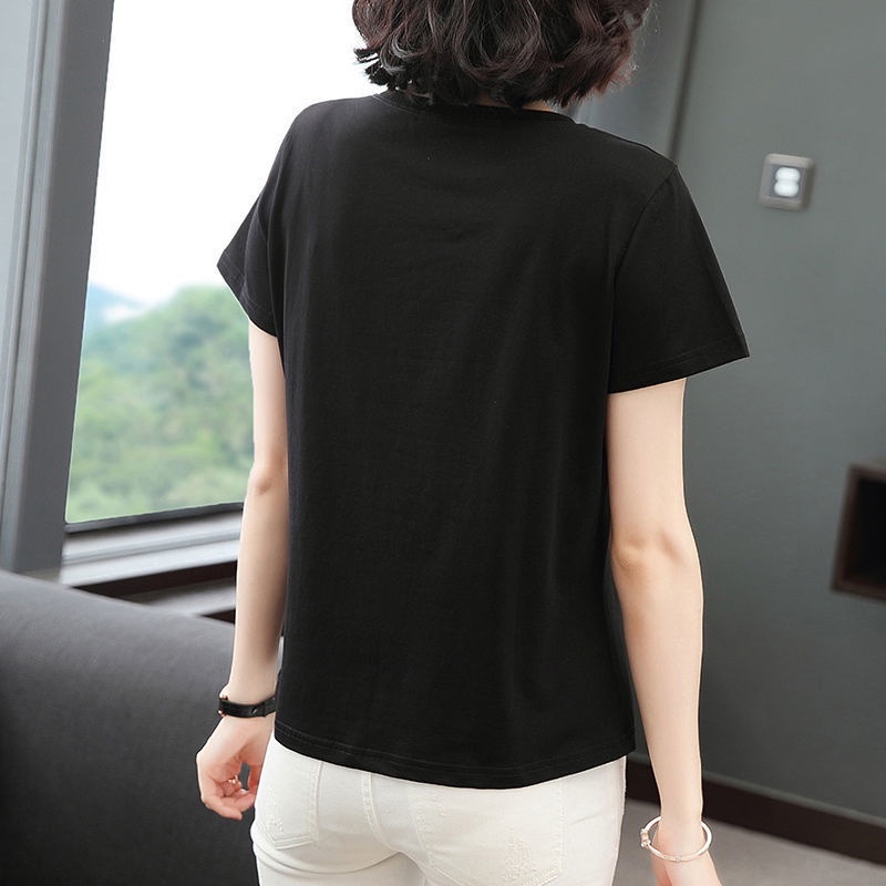 Áo thun tay ngắn dáng rộng màu sắc đơn giản dành cho phụ nữ trung niên