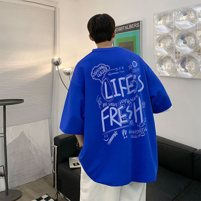 Áo Thun Tay Ngắn Dáng Rộng Họa Tiết Chữ Graffiti Thời Trang Mùa Hè Cá Tính Cho Nam