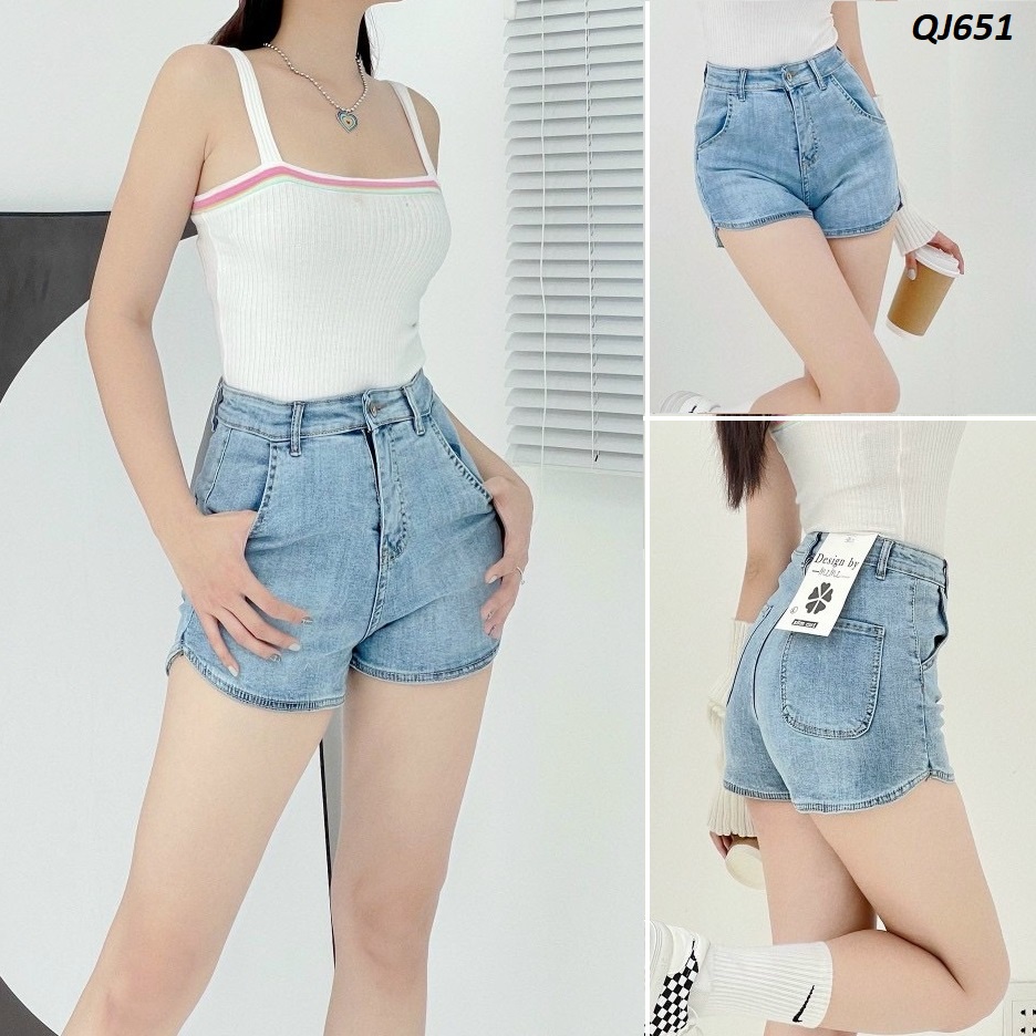 Quần Đùi Jeans Lưng Siêu Cao Co Giãn Ôm Dáng QJ651