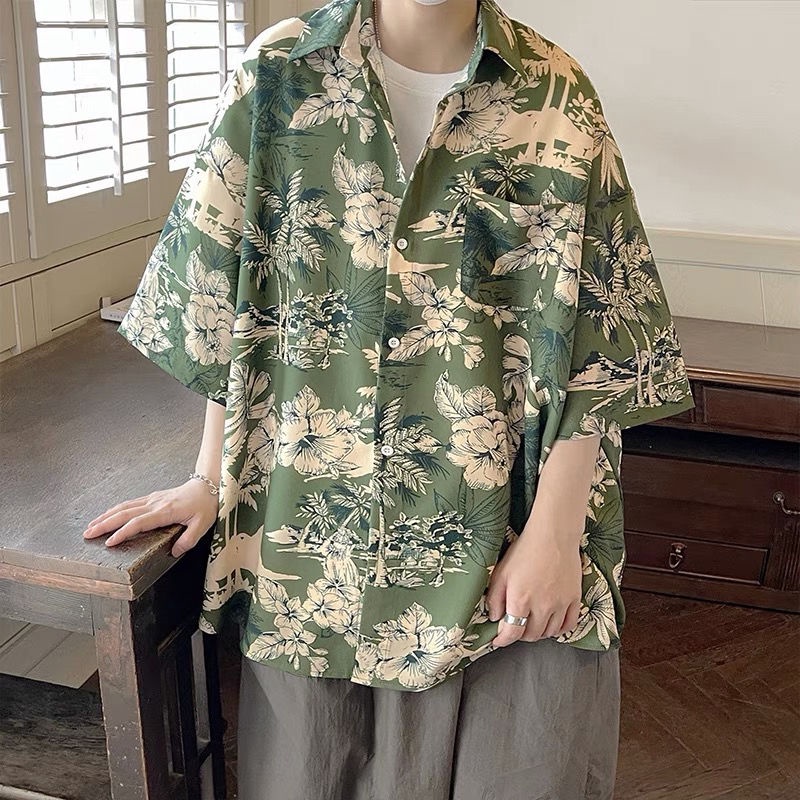 Áo Sơ Mi Tay Ngắn Dáng Rộng In Họa Tiết Vintage Thời Trang Mùa Hè Cho Nam
