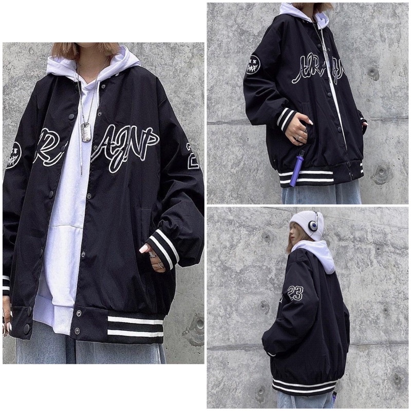 [SIEU SALE] Khoác bomber chữ ARAFNP cúc bấm unisex phối viền (ảnh thật) | BigBuy360 - bigbuy360.vn