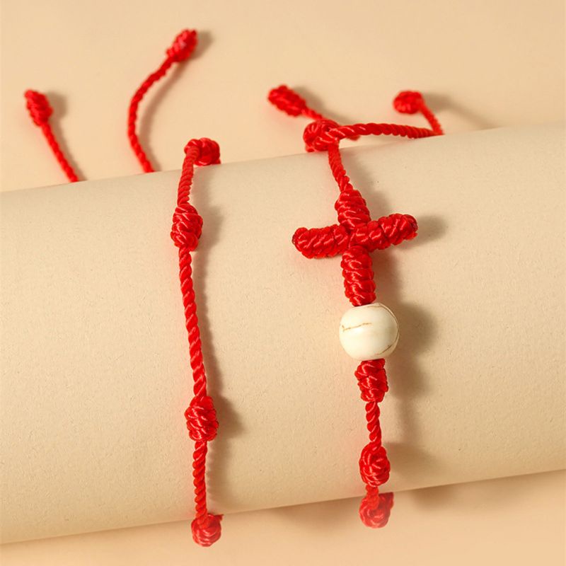 Set 2 Vòng Tay Bện Dây Đỏ May Mắn 7 Nút Cho Suc