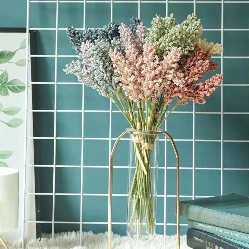 6 cái Hoa nhân tạo Cây ngũ cốc vani berry spike giả bó hoa cô dâu lúa mì trang trí vườn nhà trang trí đạo cụ đám cưới bọt hoa oải hương