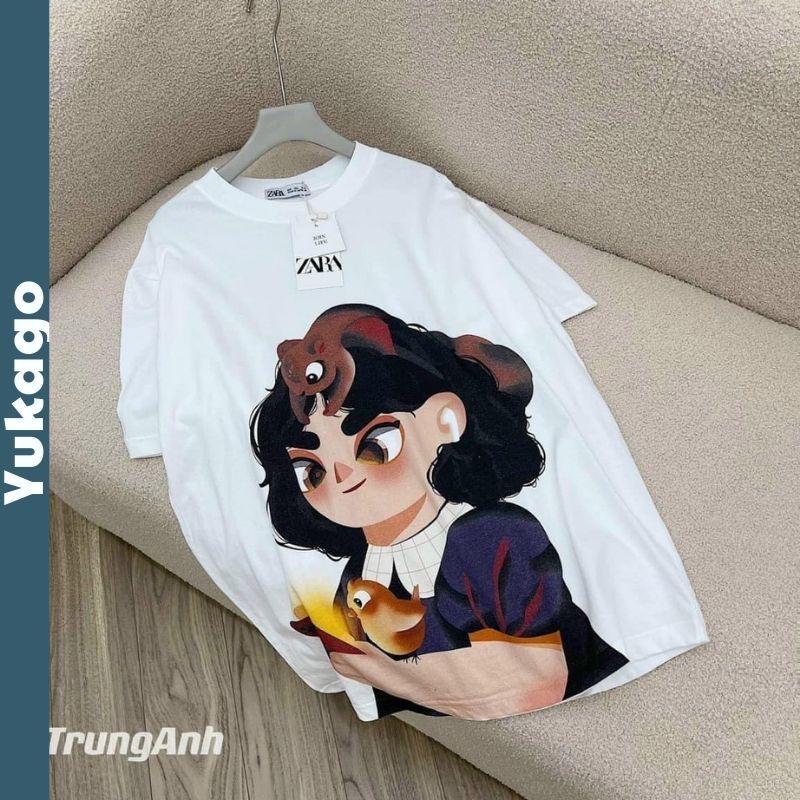 Áo phông thun nữ ZA.RA phông hình cô gái chất cotton 4 chiều thoáng mát YUKAGO | BigBuy360 - bigbuy360.vn