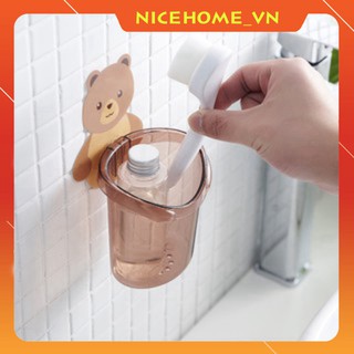 Cốc Dán Tường Hình Gấu Đựng Bàn Chải, Kem Đánh Răng Siêu Dính