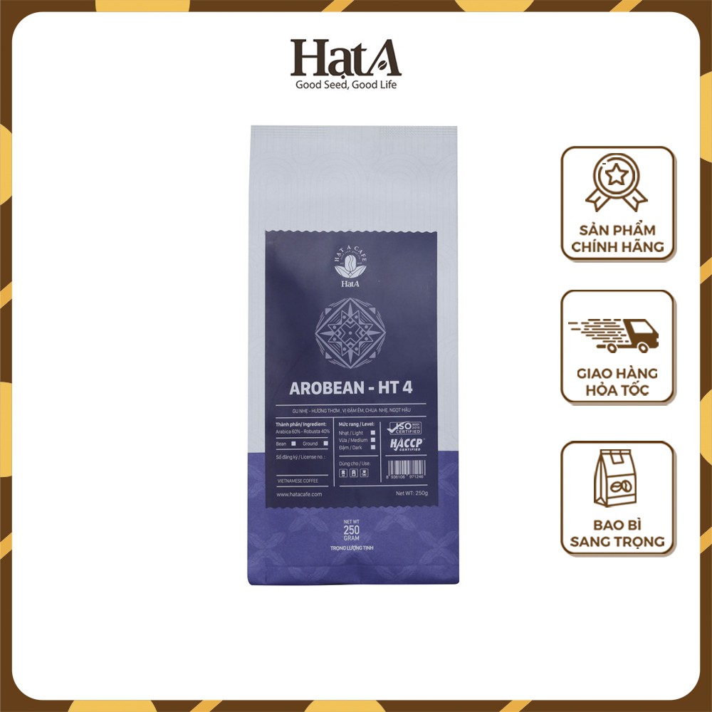 Cà phê pha máy Hạt A Cafe AROBEAN HT4 gu nhẹ, hương thơm vị đậm êm, chua nhẹ, ngọt hậu 250g/500g/1000g