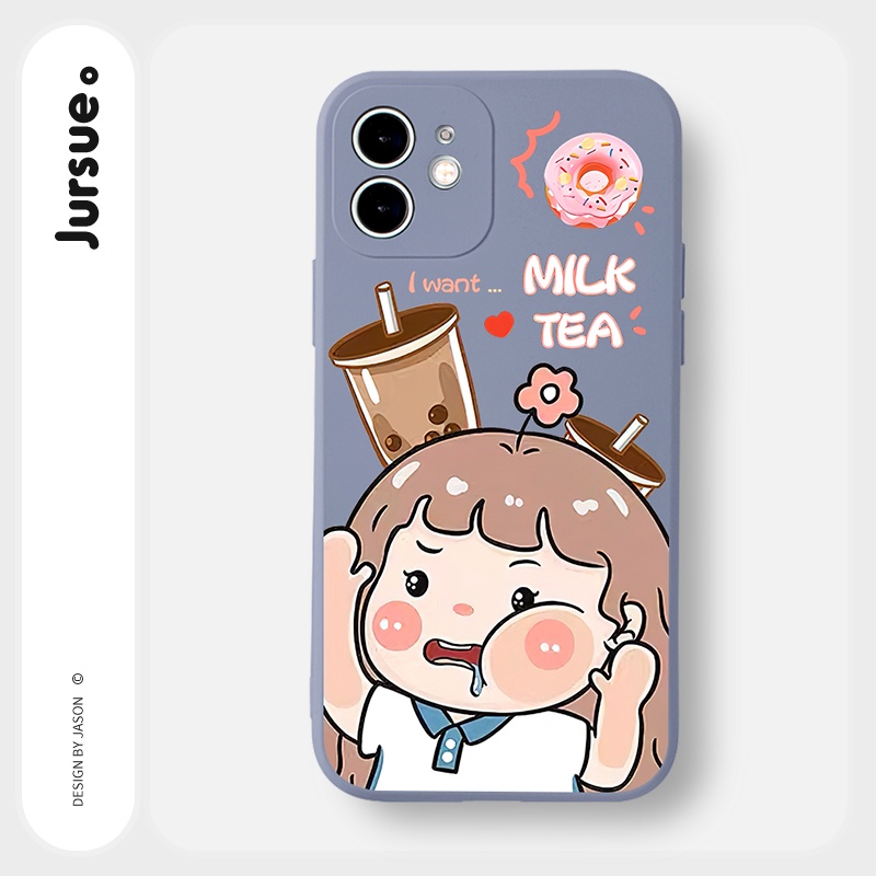 Ốp lưng JURSUE hoạt hình cặp đôi dễ thương đẹp Cho iPhone 13 12 11 Pro Max SE 2020 X XR XS 8 7 ip 6S 6 Plus kute Y2120