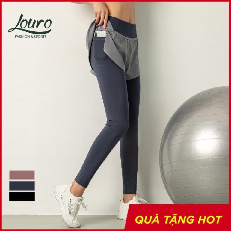 Đồ tập gym nữ Louro QL52, kiểu quần tập gym nữ có quần short liền, vải co giãn 4 chiều, thoáng mát sexy *