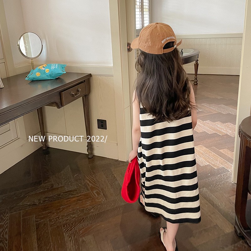 Đầm suông ba lỗ cọc tay phong cách Hàn Quốc cho bé D833