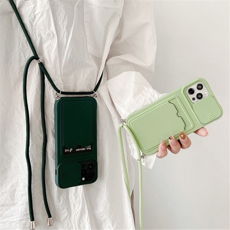 Ốp Điện Thoại Mềm Dạng Ví Có Dây Đeo Chéo Cho Iphone 14 11 12 13 Pro Max 11 Pro 13 MiNi X XR XS 7 8 Plus