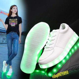 Giày Phát Sáng Trắng Đèn Led 7 Màu- 8 CHẾ ĐỘ SÁNG  chống nước chống va đập _hàng bao đẹp