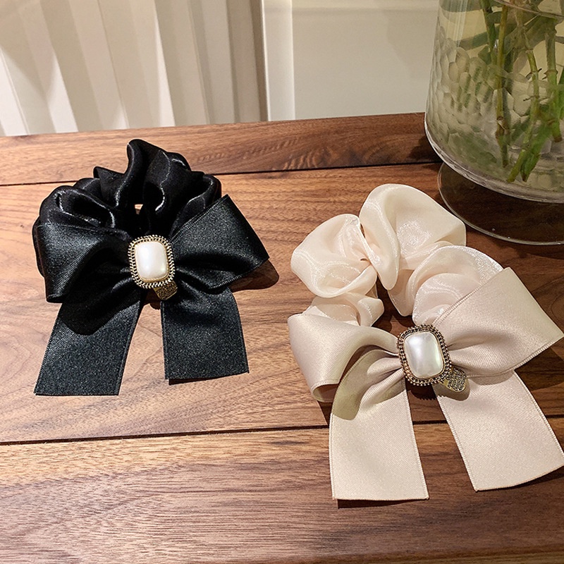 Dây Buộc Tóc Thắt Nơ Bằng Vải Organza Đính Ngọc Trai Cỡ Lớn Phong Cách Mới