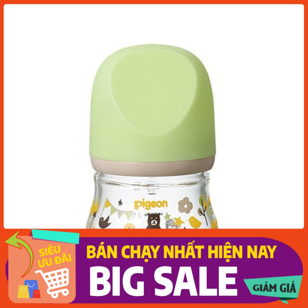 [SALES SỐC] Phiên bản giới hạn- Bình sữa Pigeon nội địa Nhật cổ rộng thủy tinh – My Precious xanh gấu Bear 80ml